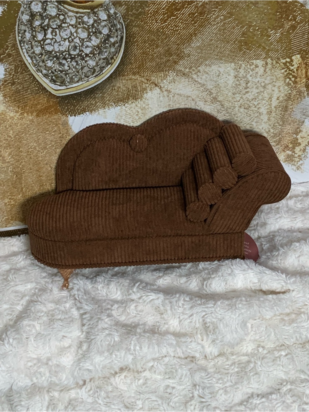 Brown Corduroy Accent Sofa Jewelry Box -